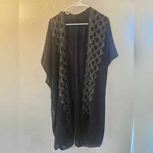 Jessica McClintock Shawl Wrap Black With Silver Gold Beading‎ Classy Stylish EUC